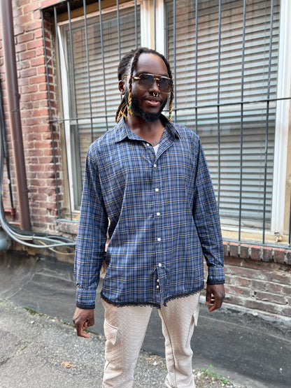 Slate Plaid Button Down Serged Dress Shirt