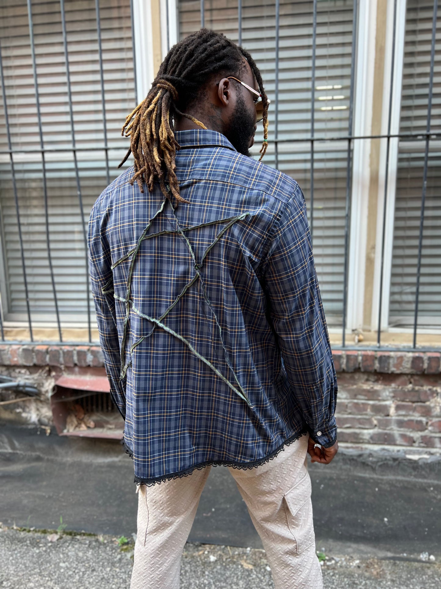 Slate Plaid Button Down Serged Dress Shirt