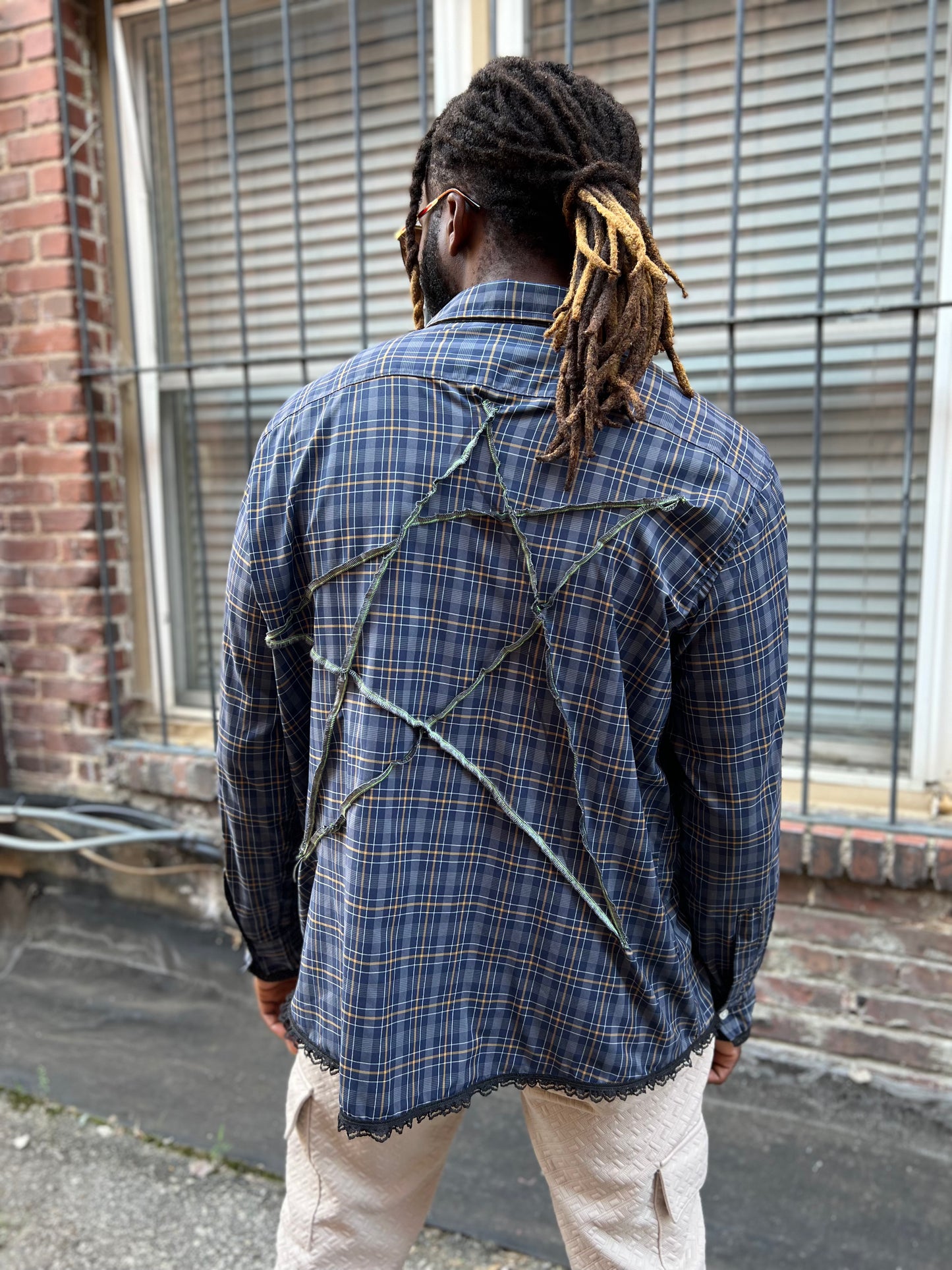 Slate Plaid Button Down Serged Dress Shirt