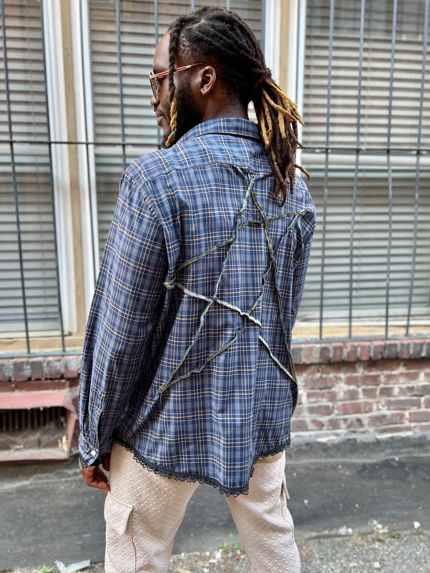 Slate Plaid Button Down Serged Dress Shirt