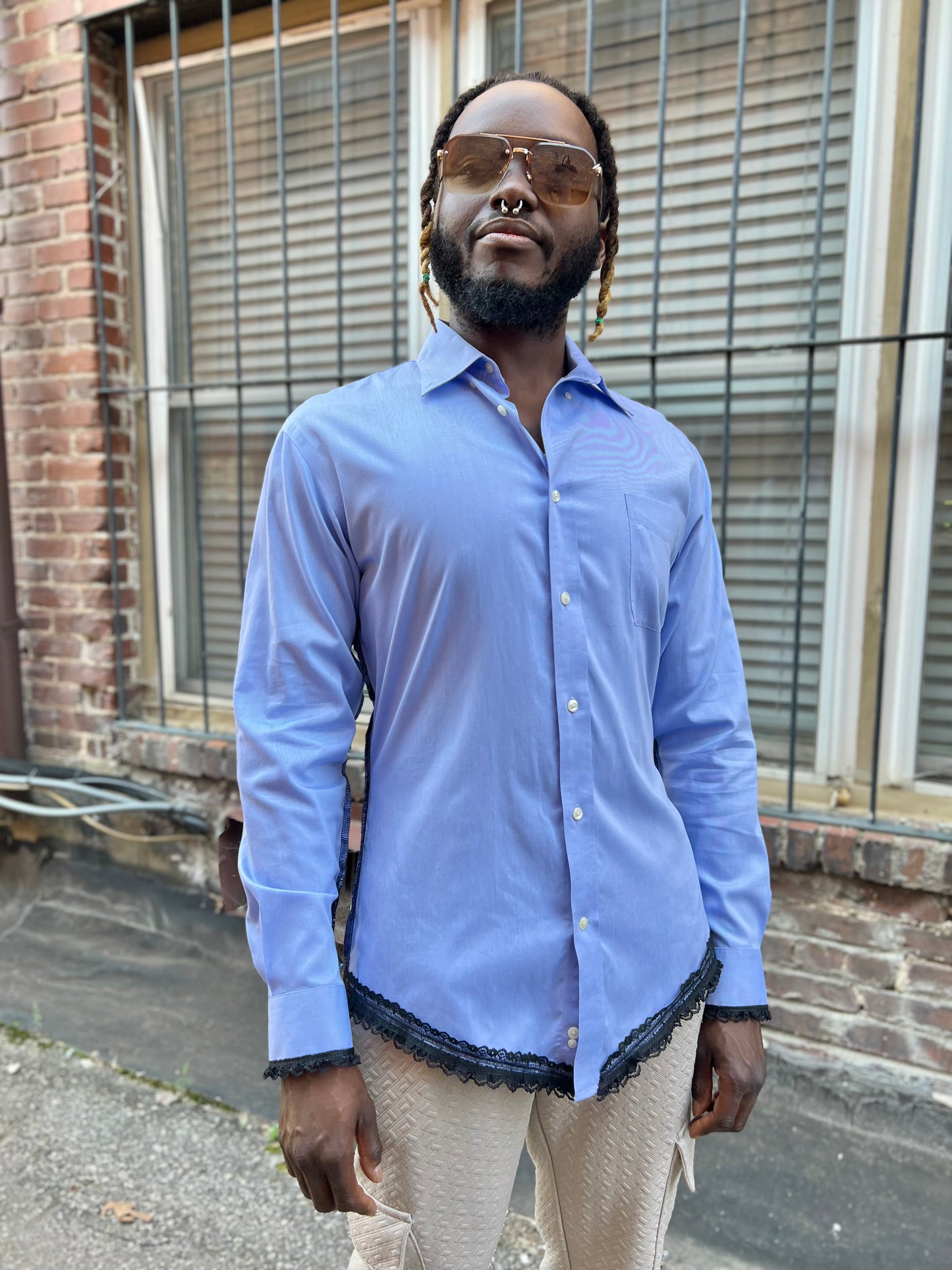 Sky Blue Button Down Serged Dress Shirt