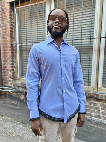 Sky Blue Button Down Serged Dress Shirt
