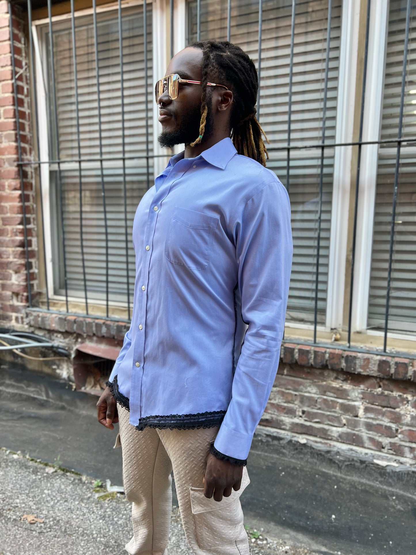 Sky Blue Button Down Serged Dress Shirt