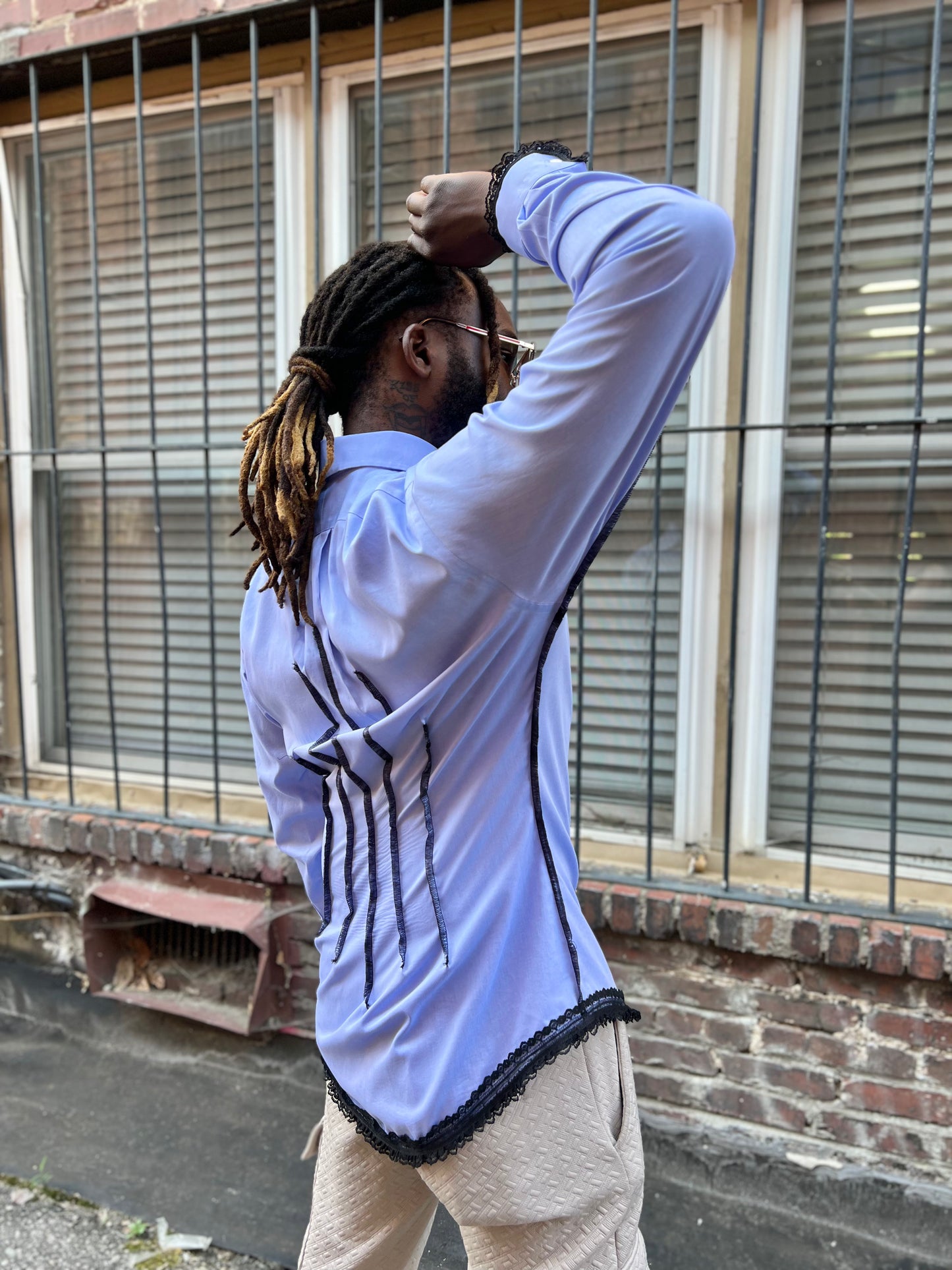 Sky Blue Button Down Serged Dress Shirt
