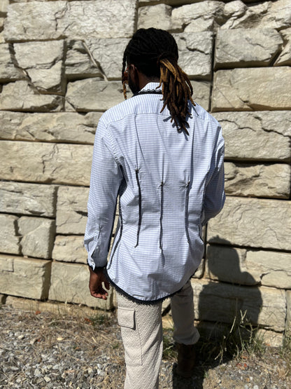 White Checkered Button Down Serged Dress Shirt