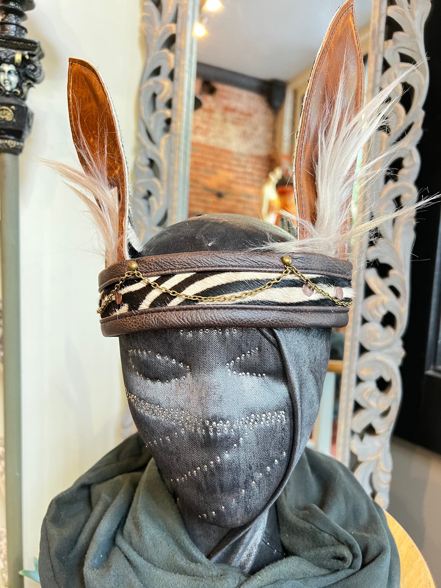 Brown Fluffy Zebra Headband