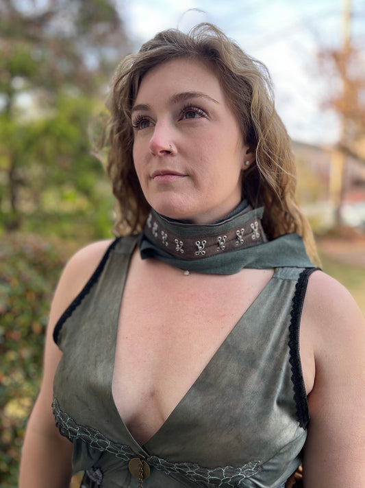 Leather & Fabric Neck Scarf