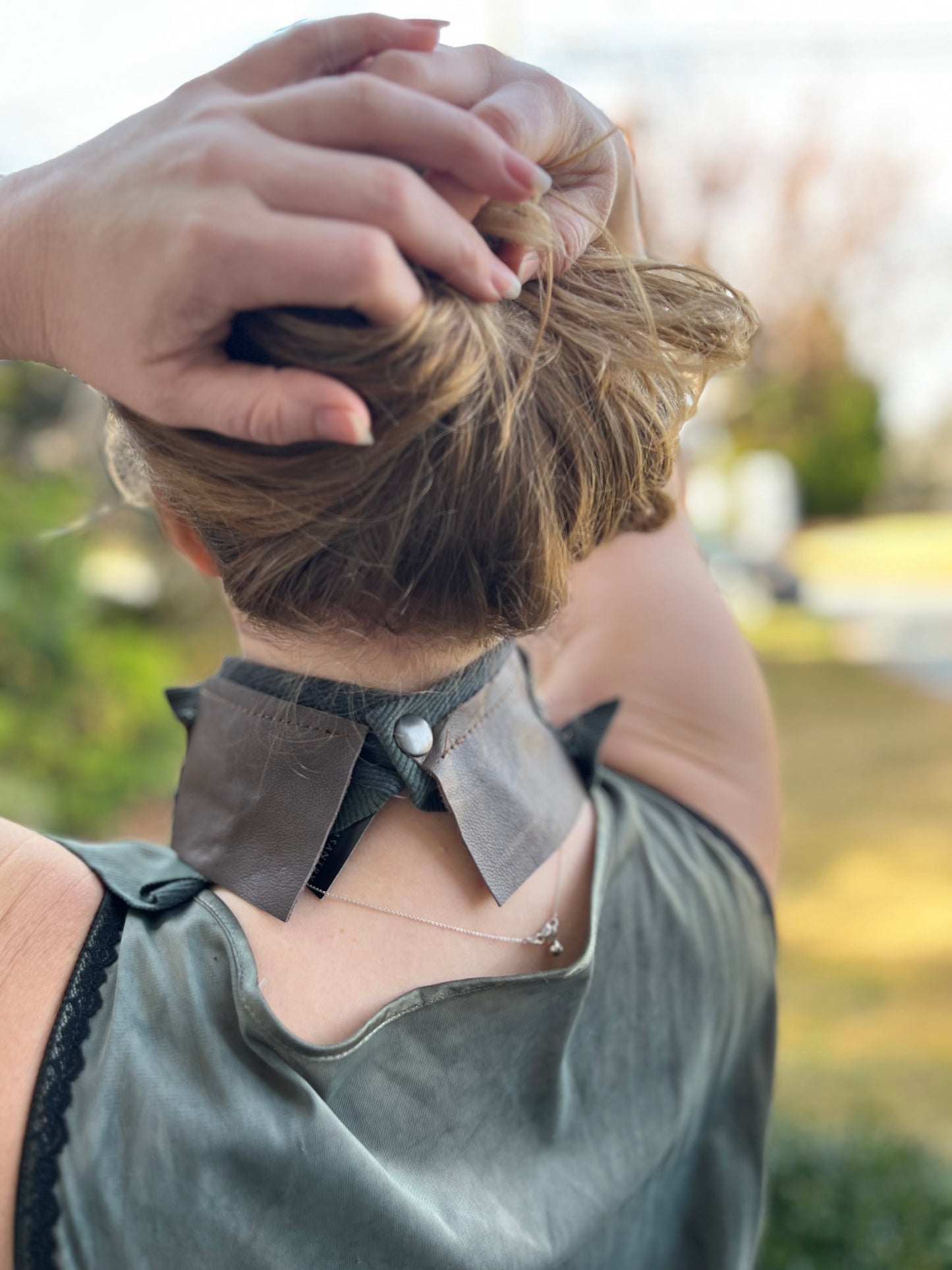 Leather & Fabric Neck Scarf