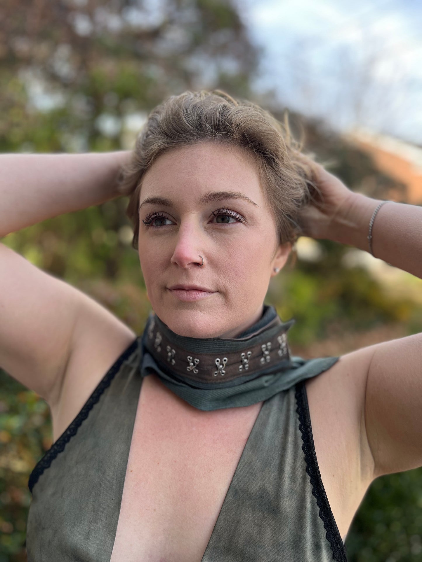 Leather & Fabric Neck Scarf