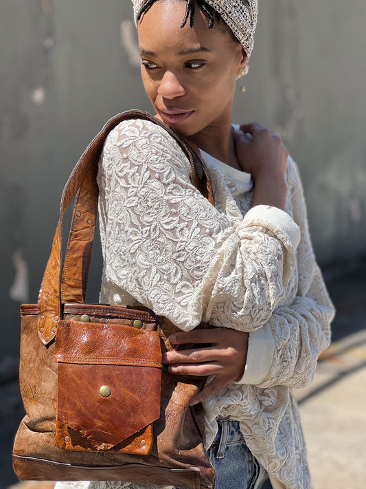 Rustic Western Patchwork Sienna Pocket Tote Bag