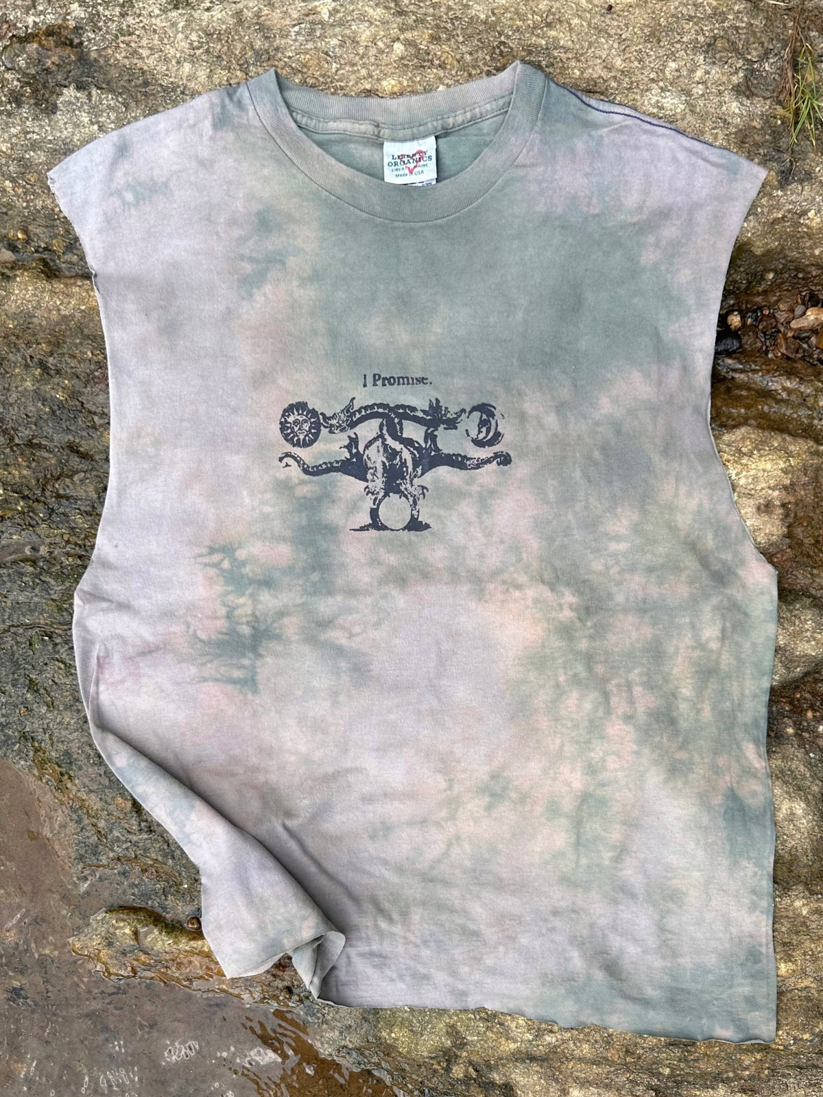 LO - XL - Dyed Lichen 'I Promise' 100% Cotton Muscle Tank