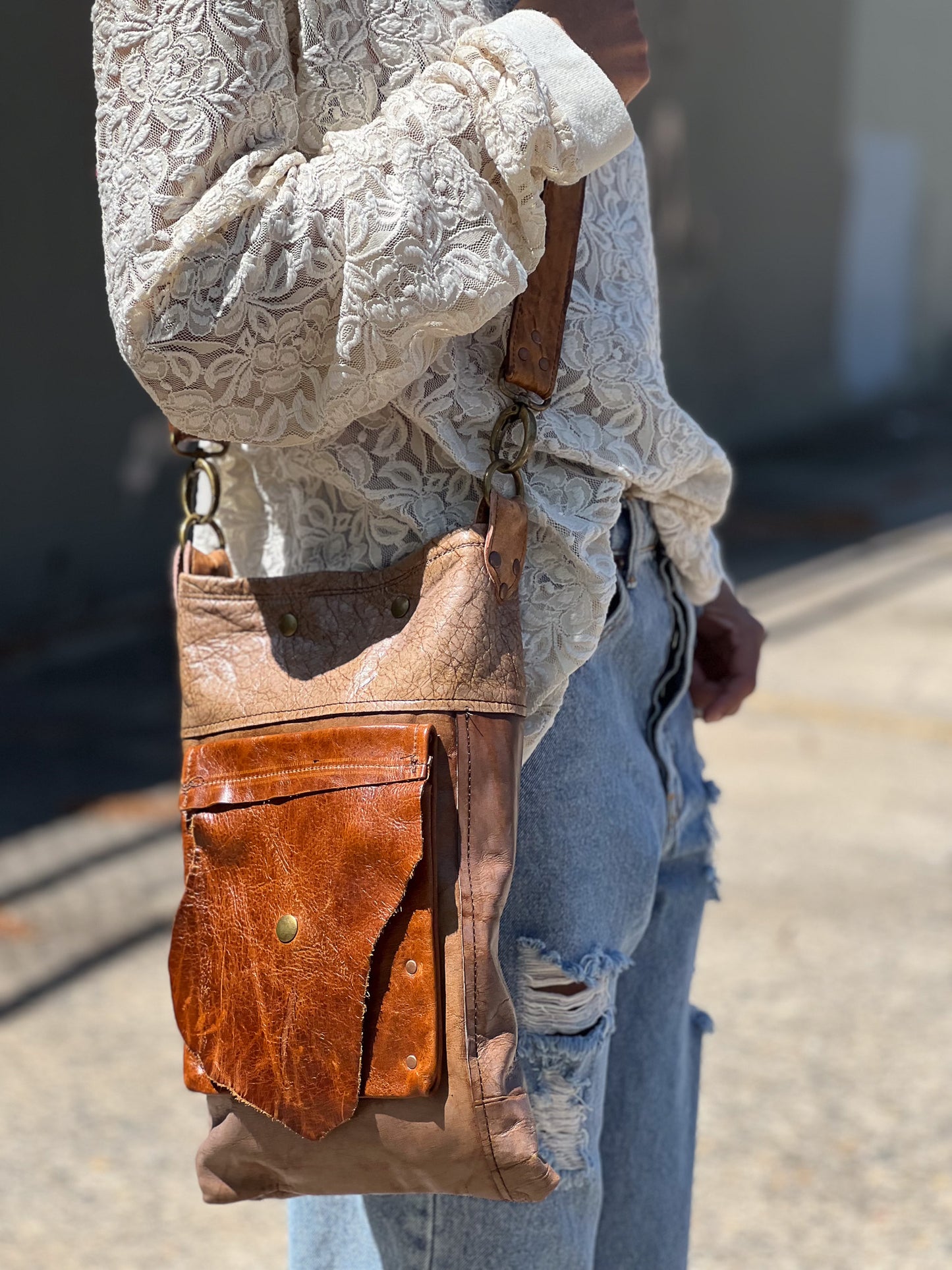 Mauve and Sienna Rustic Western Patchwork Bucket Bag