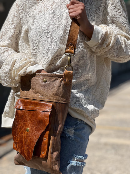 Mauve and Sienna Rustic Western Patchwork Bucket Bag
