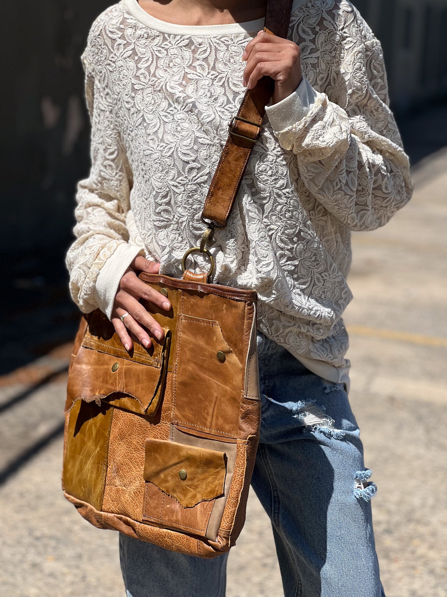 Brown Rustic Western Patchwork Utility Tote