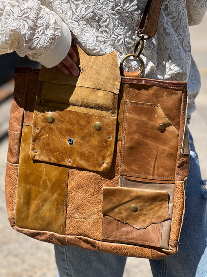 Brown Rustic Western Patchwork Utility Tote