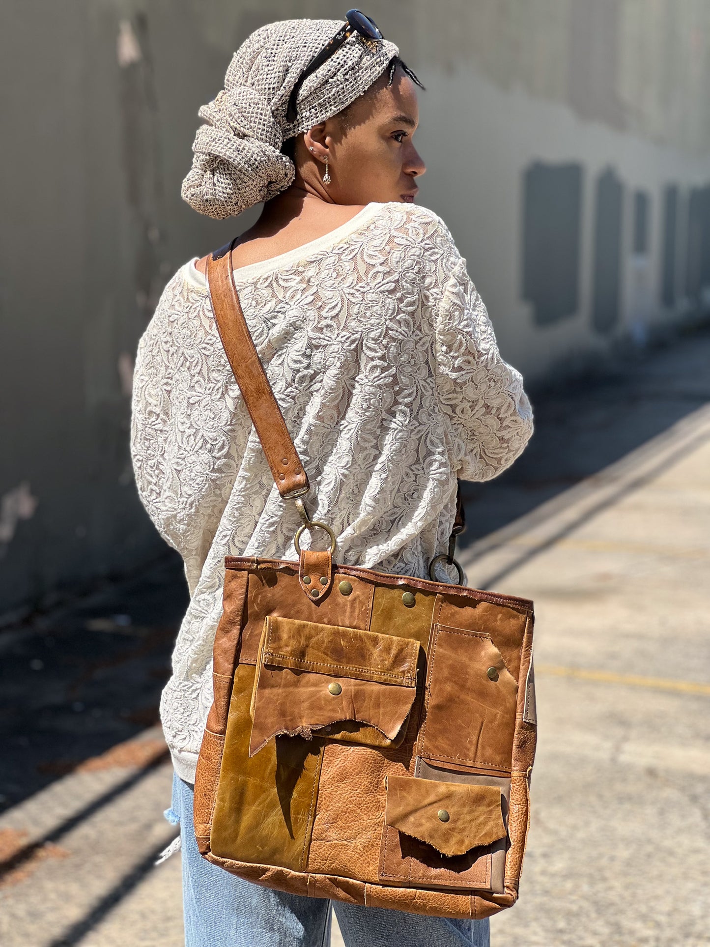 Brown Rustic Western Patchwork Utility Tote
