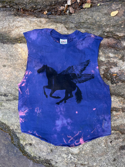 LO - Medium - Dyed Blue-Bubblegum "Pegasus" 100% Cotton Crop Tank