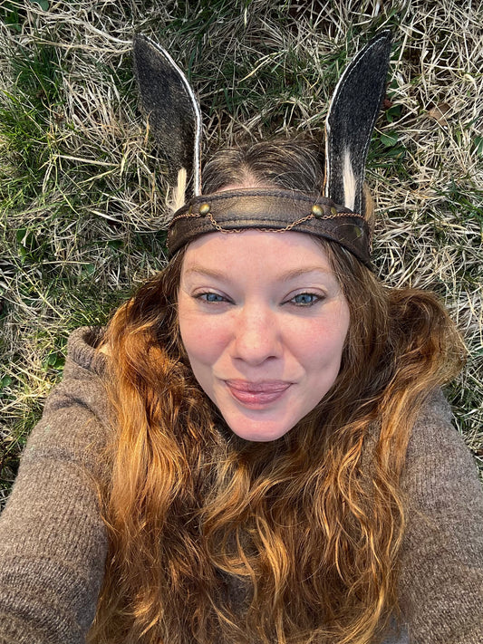Charcoal Rabbit Ear Leather Headband