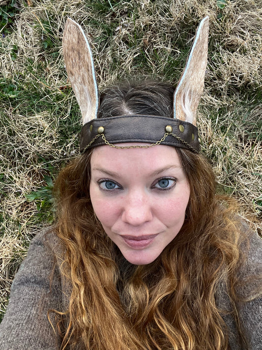 Ginger Bunny Ear Leather Headband