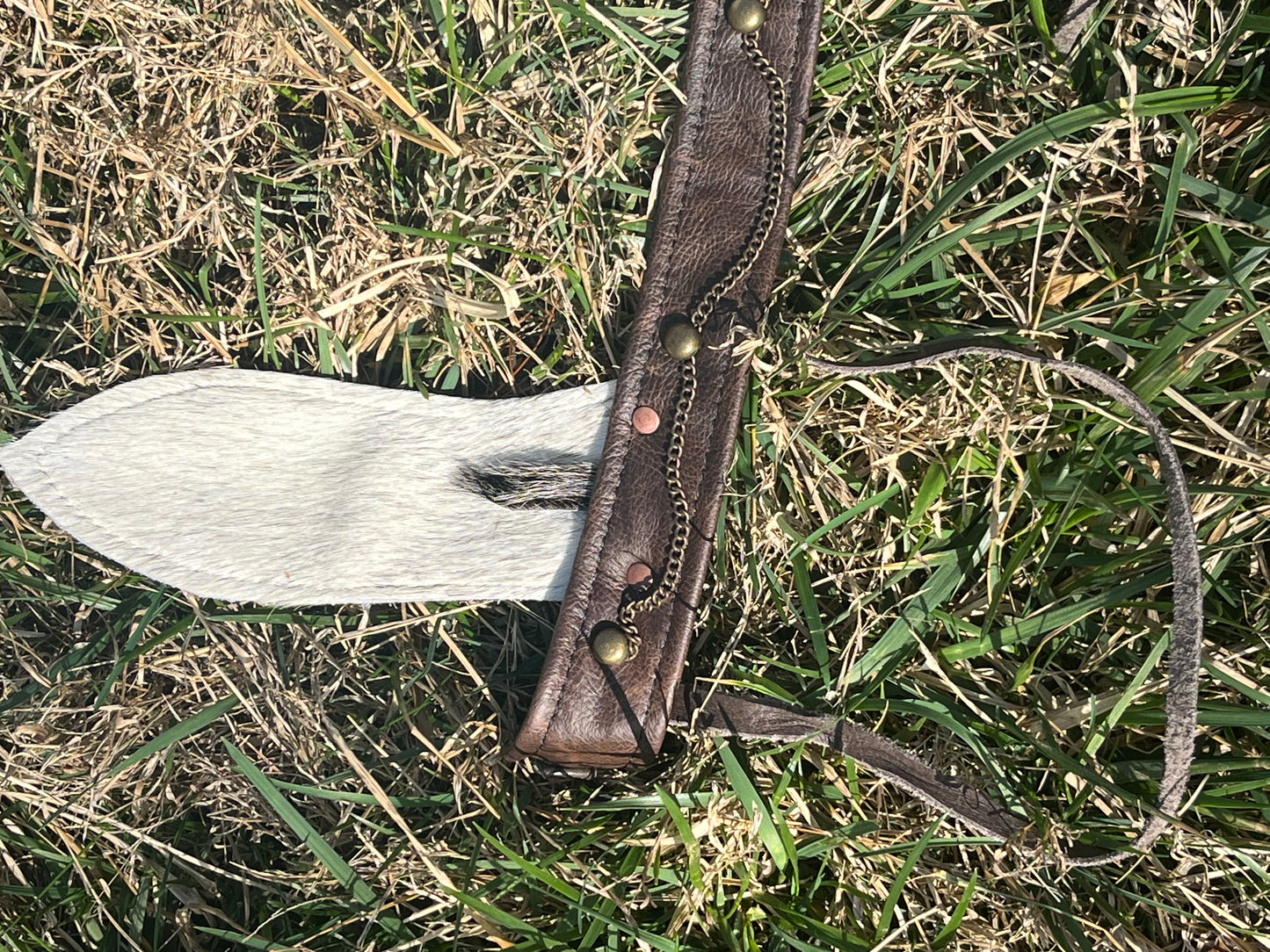 White Bunny Ears w/spot Leather Headband