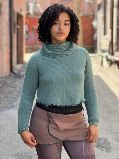 Seafoam Green Cowl Neck Crop Sweater