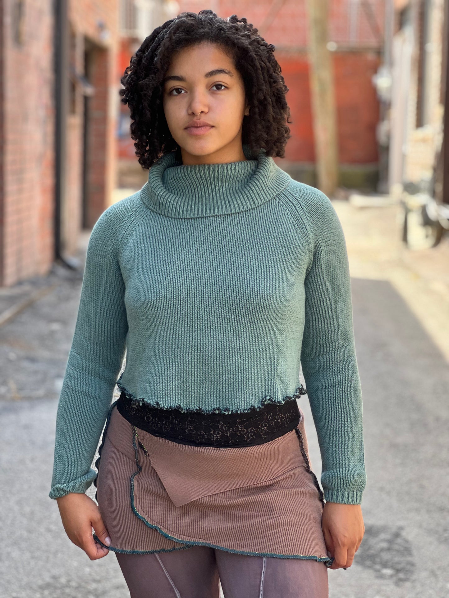Seafoam Green Cowl Neck Crop Sweater