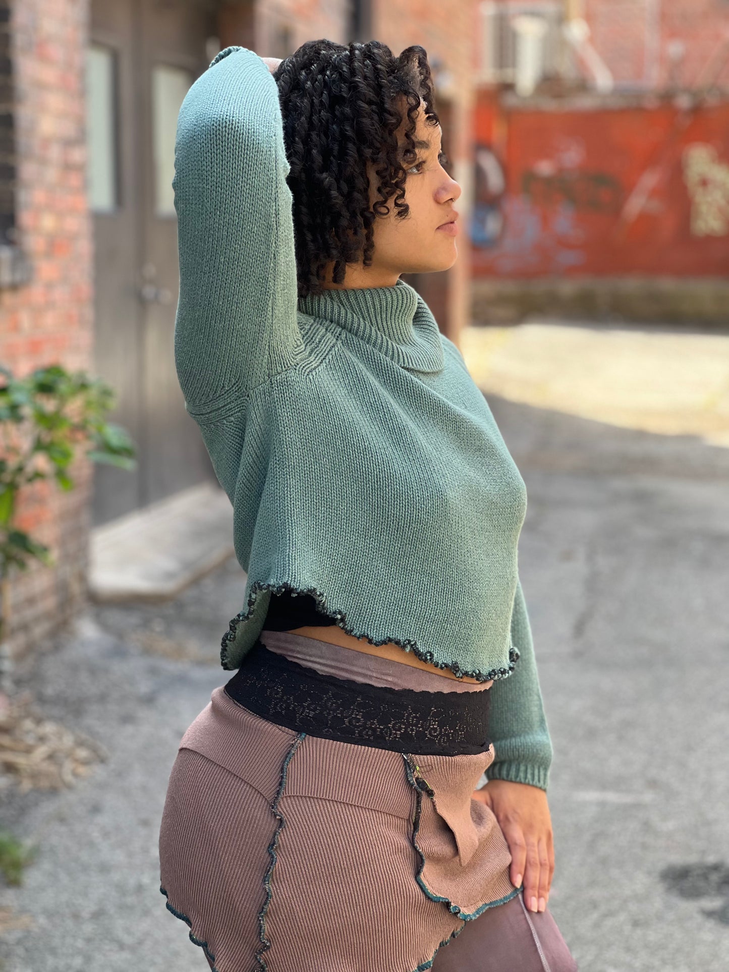 Seafoam Green Cowl Neck Crop Sweater