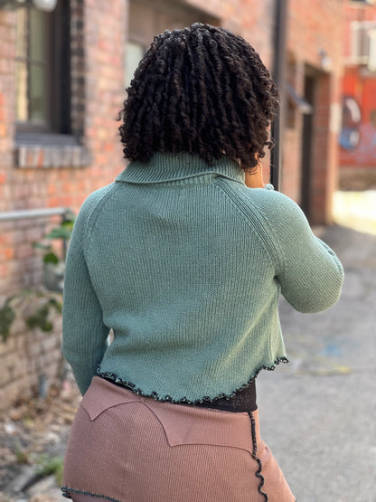 Seafoam Green Cowl Neck Crop Sweater