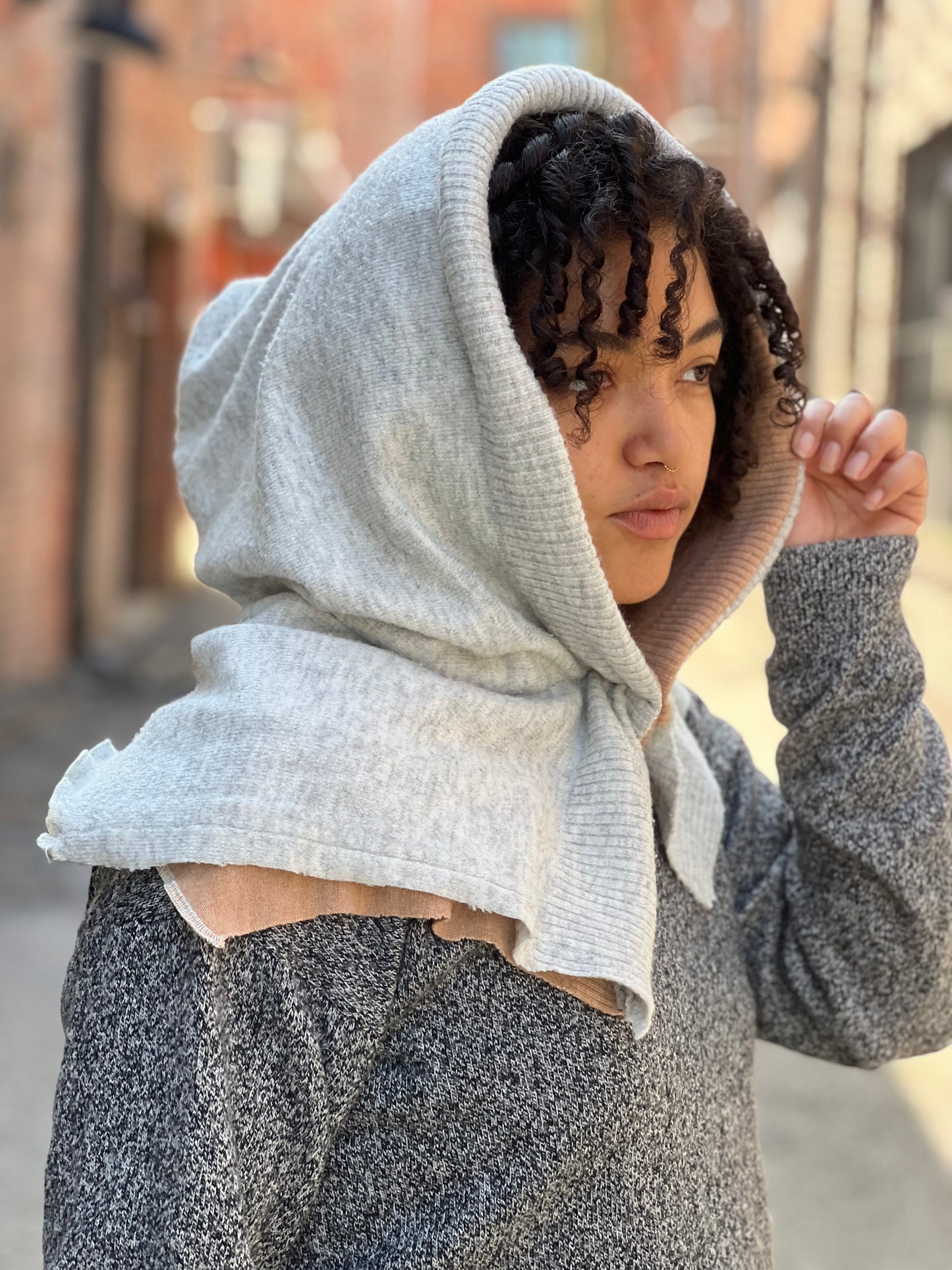Almond & Grey Reversible Sweater Hood
