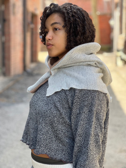 Almond & Grey Reversible Sweater Hood