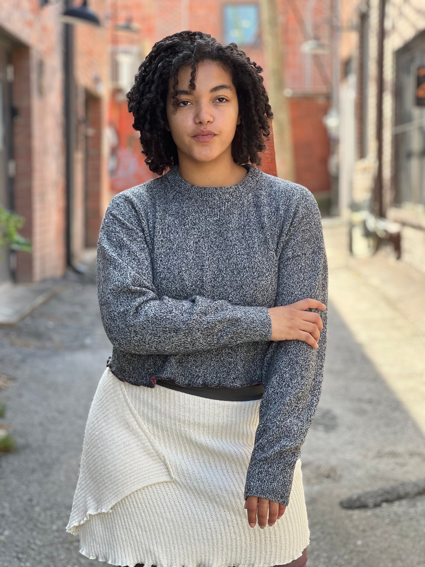 Speckled Grey Crew Neck Crop Sweater