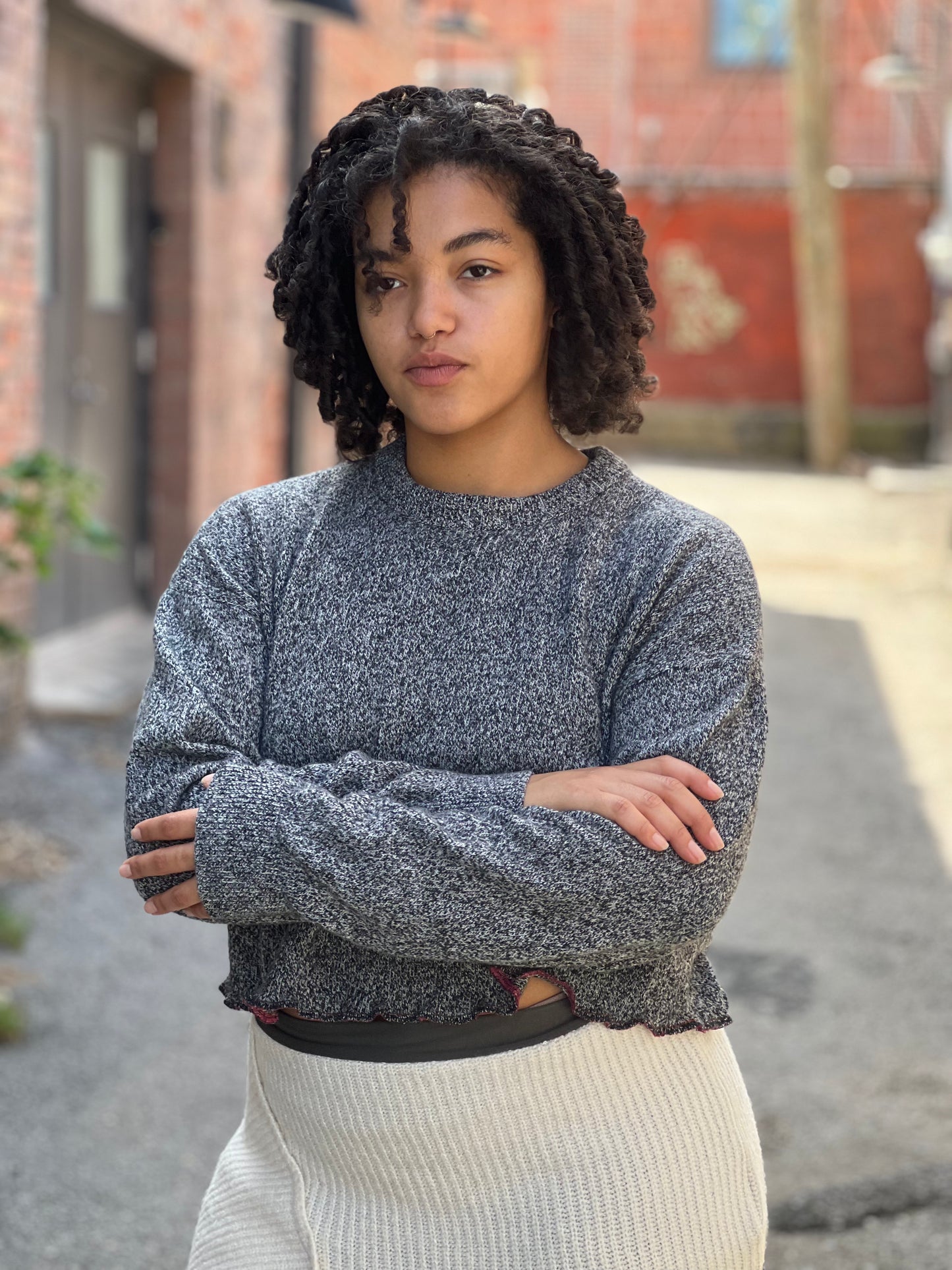 Speckled Grey Crew Neck Crop Sweater