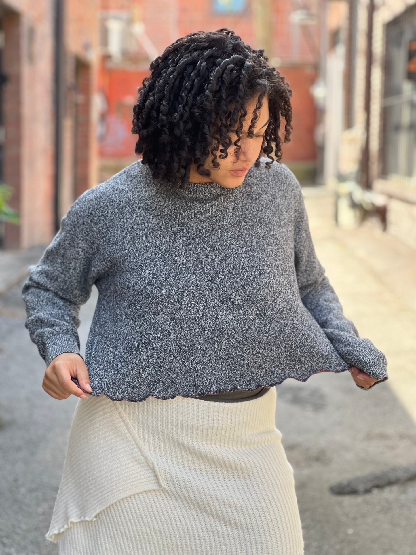 Speckled Grey Crew Neck Crop Sweater