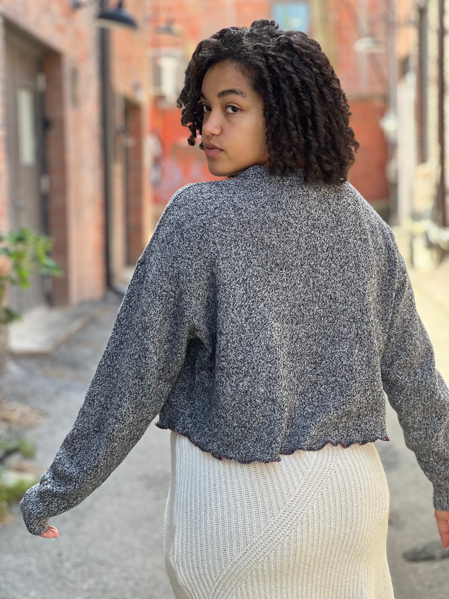 Speckled Grey Crew Neck Crop Sweater