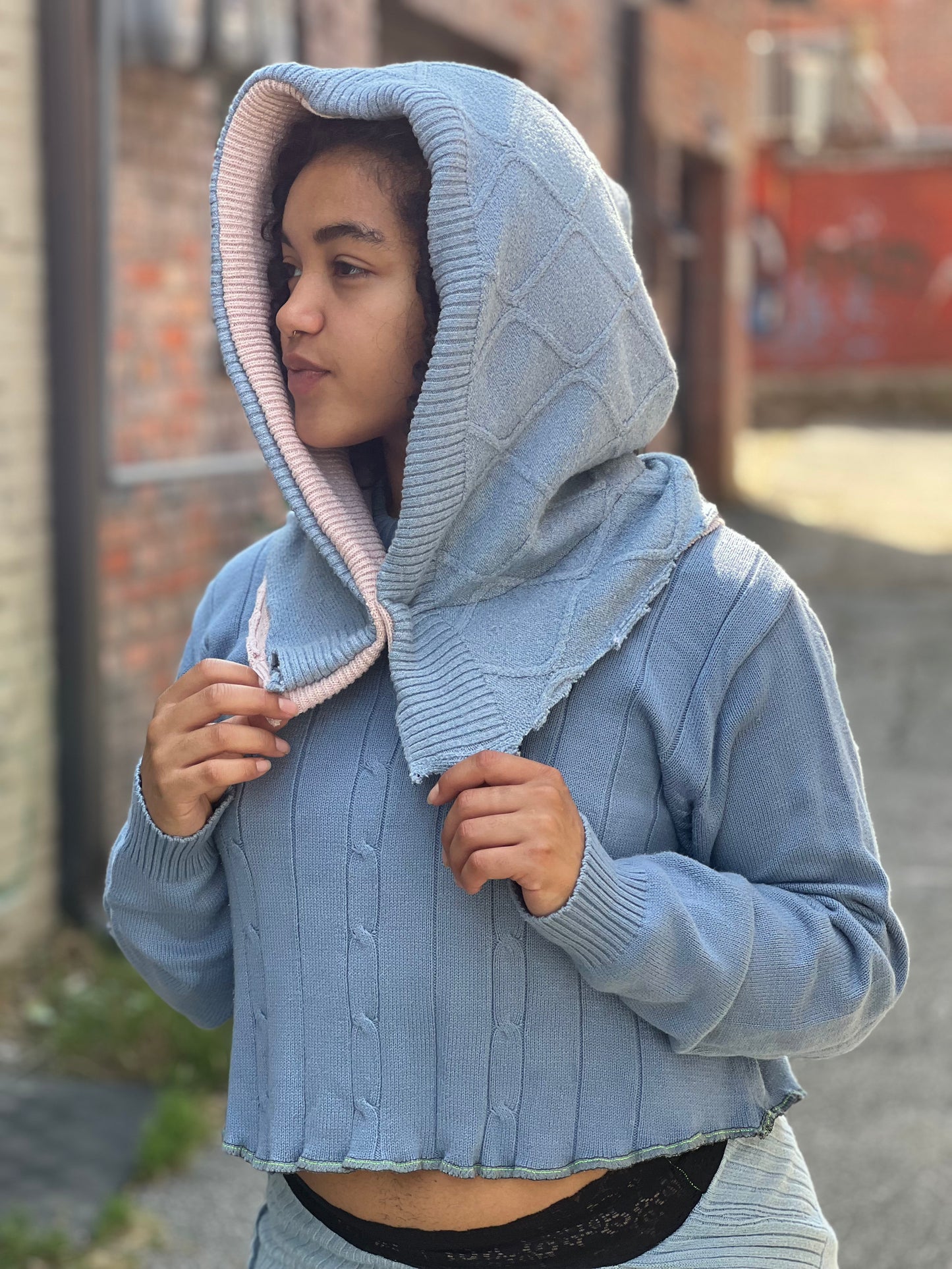 Baby pink & blue Revserible Sweater Hood