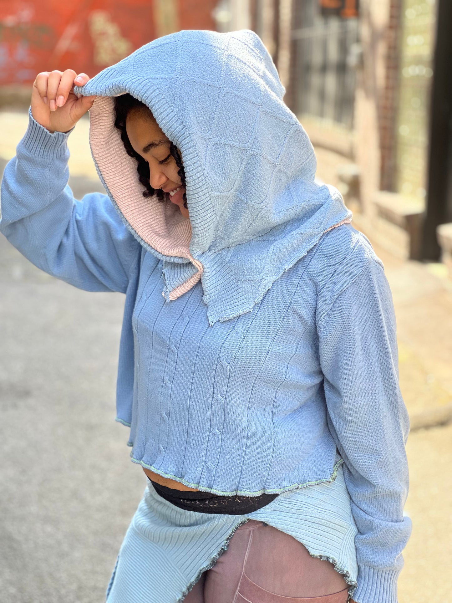 Baby pink & blue Revserible Sweater Hood