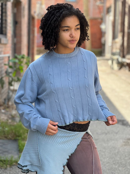 Baby Blue Crew Neck Crop Sweater