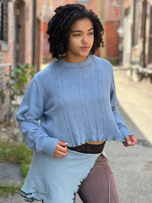 Baby Blue Crew Neck Crop Sweater