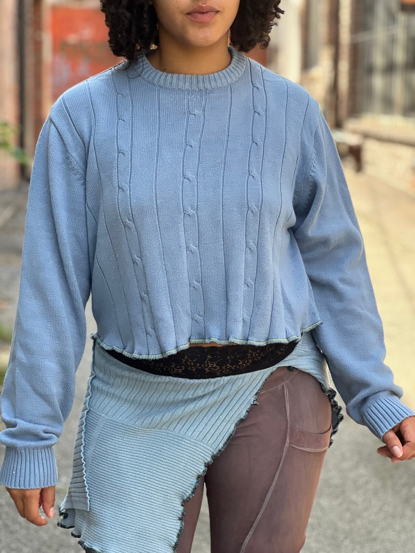 Baby Blue Crew Neck Crop Sweater
