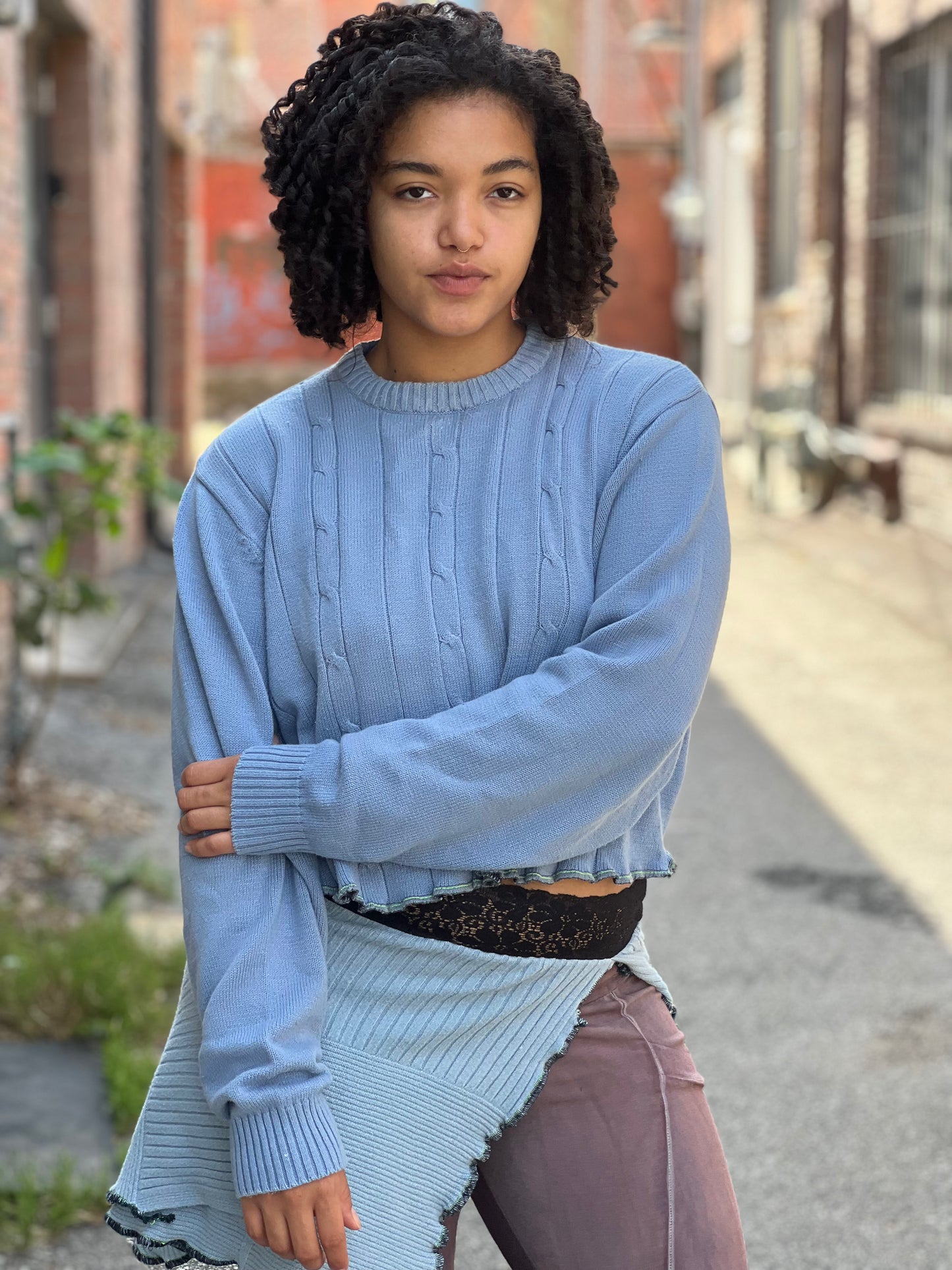 Baby Blue Crew Neck Crop Sweater