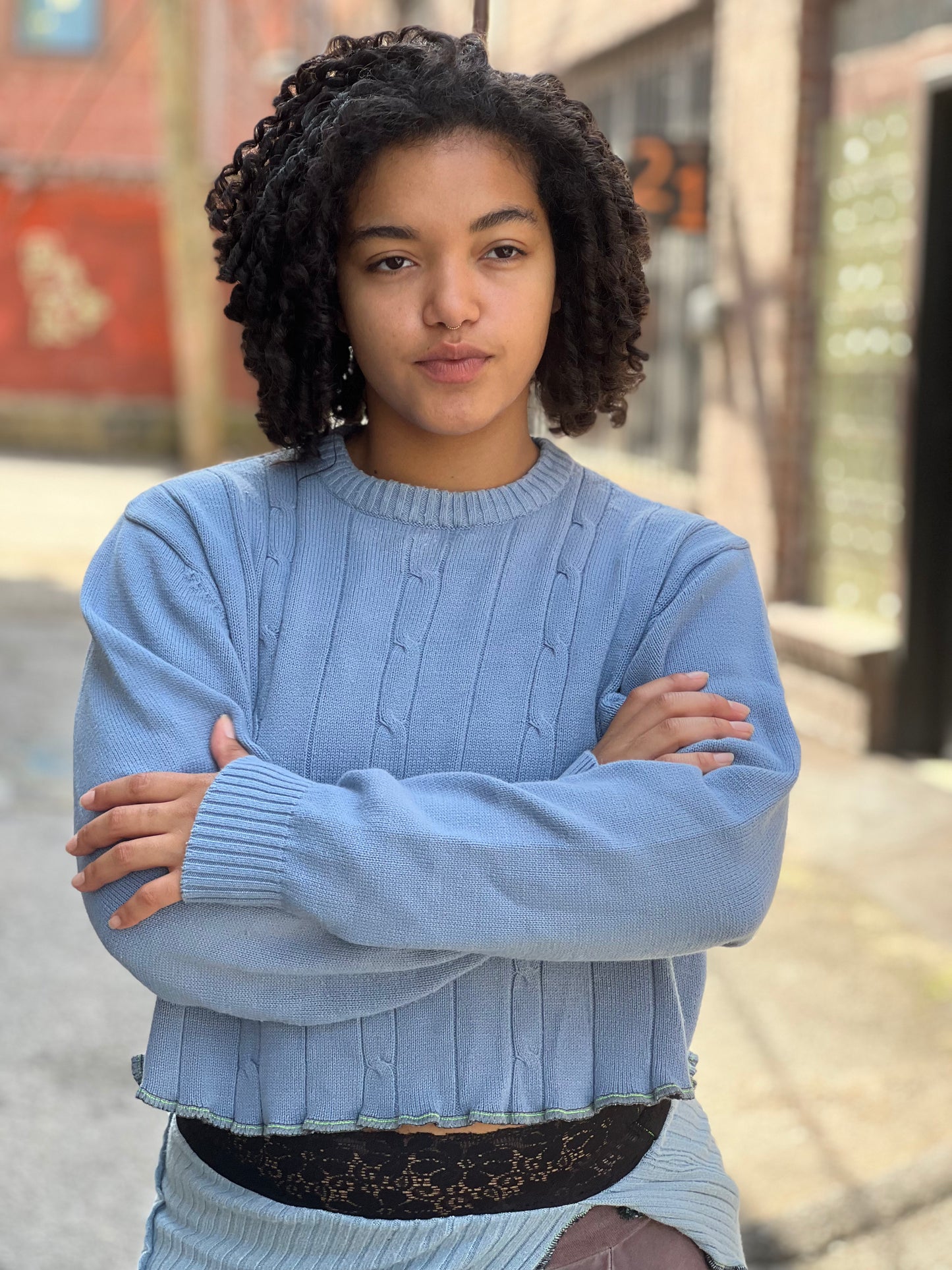 Baby Blue Crew Neck Crop Sweater