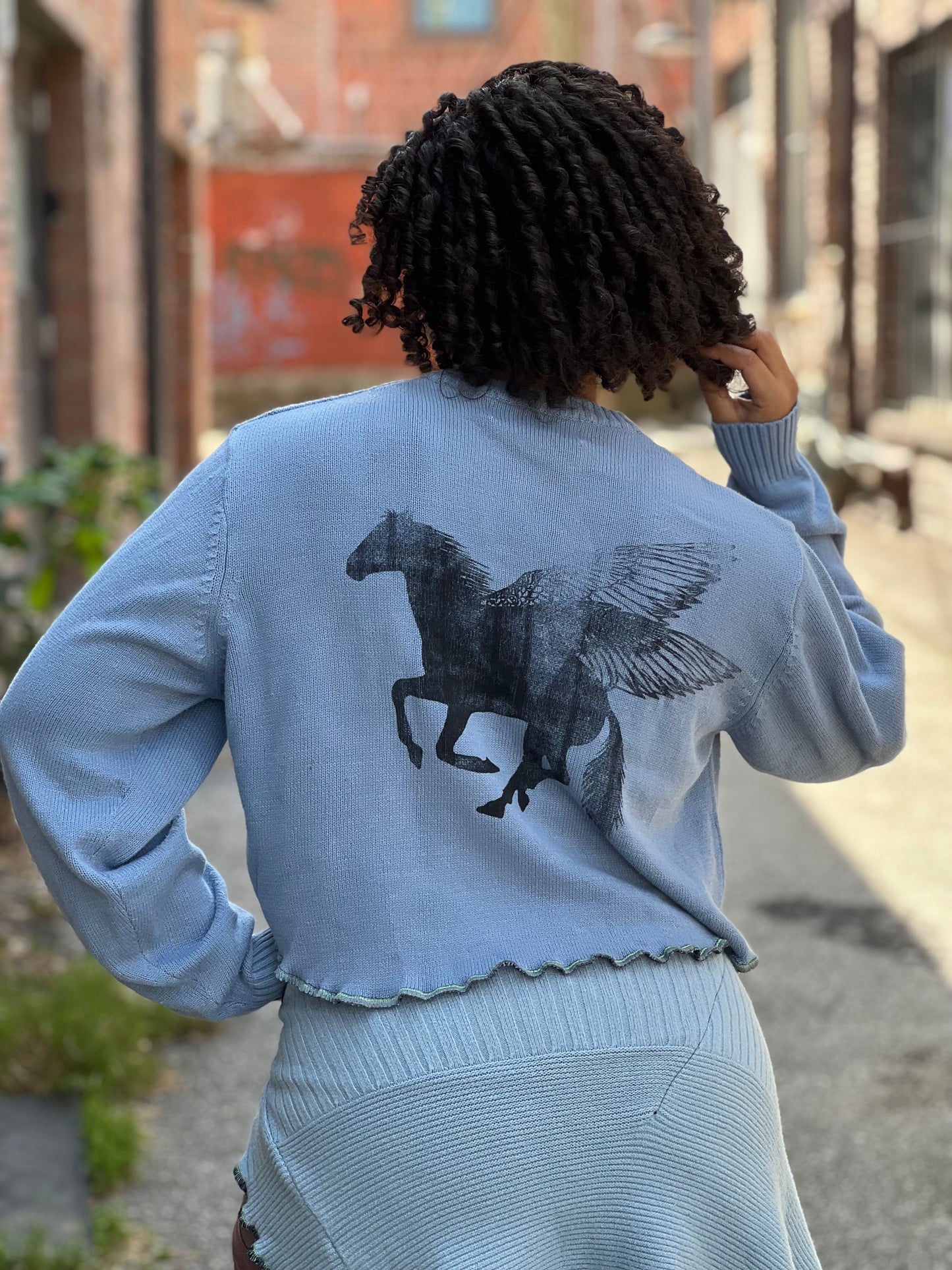 Baby Blue Crew Neck Crop Sweater