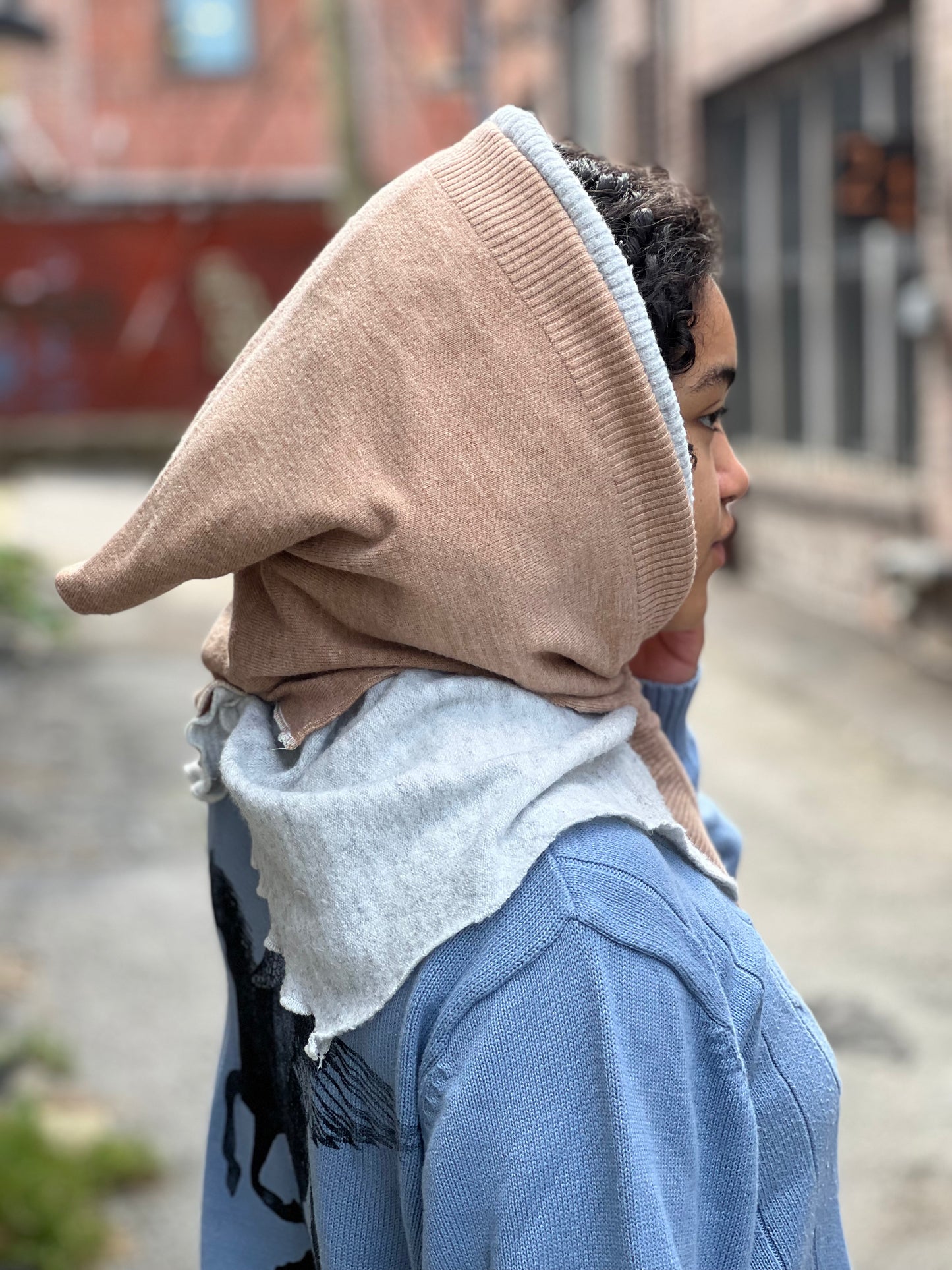 Almond & Grey Reversible Sweater Hood