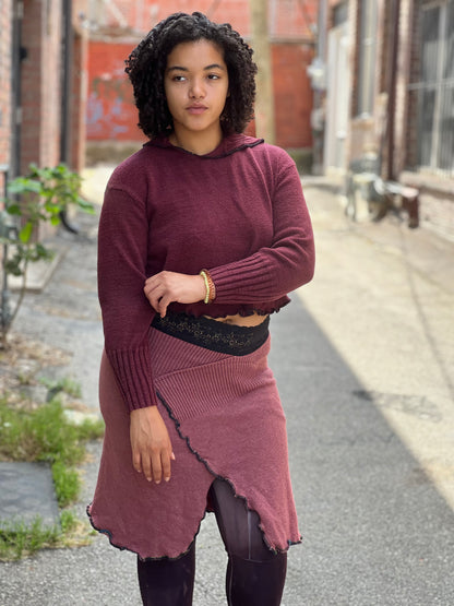 Burgundy Cowl Neck Crop Sweater