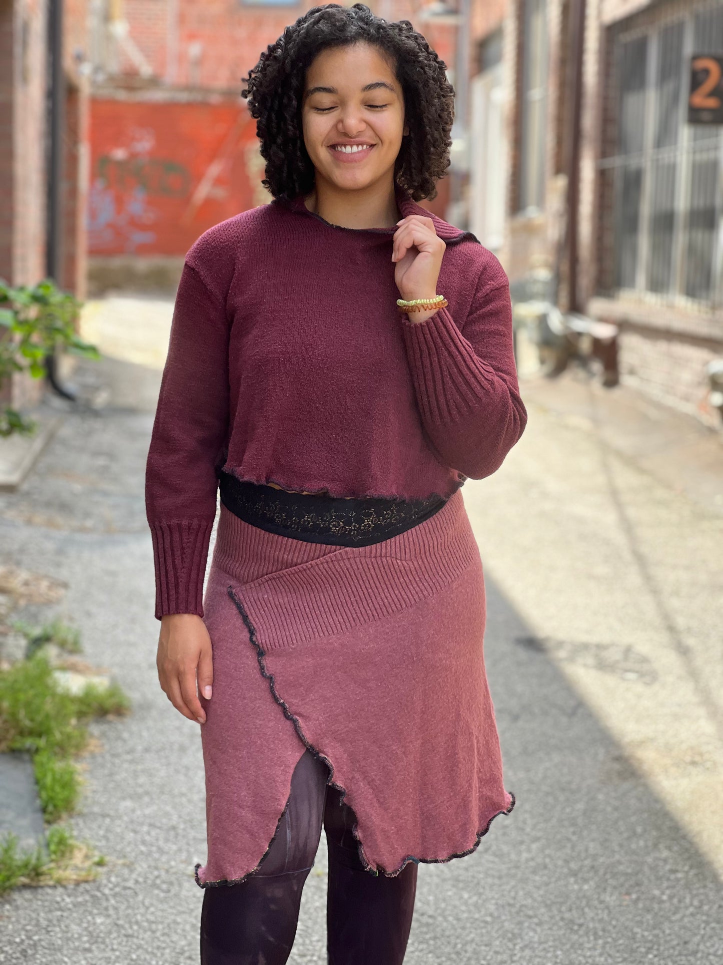 Burgundy Cowl Neck Crop Sweater