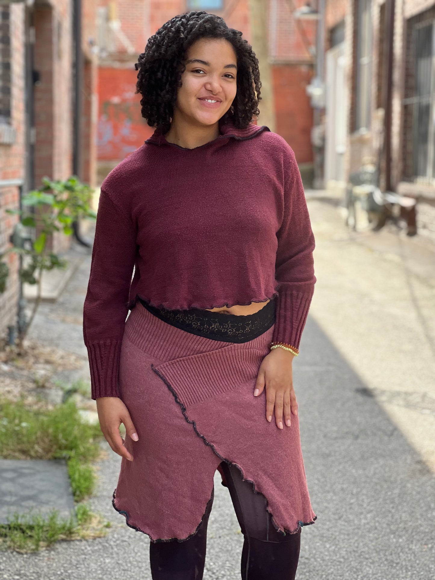 Burgundy Cowl Neck Crop Sweater