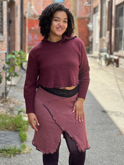 Burgundy Cowl Neck Crop Sweater