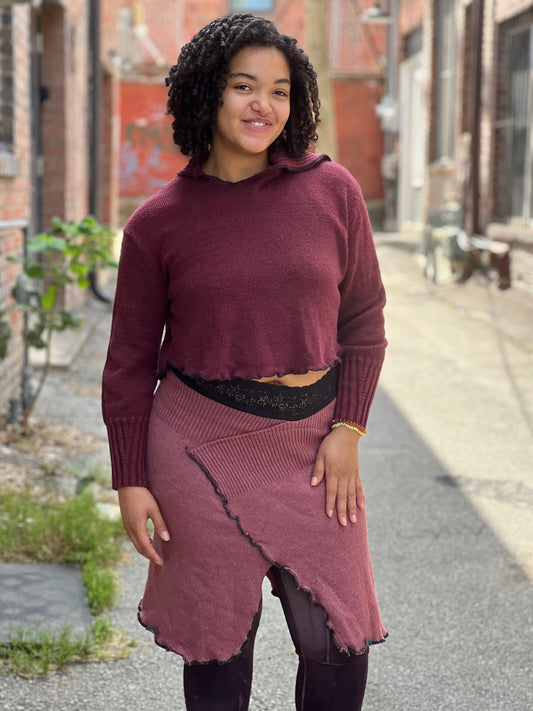 Burgundy Cowl Neck Crop Sweater