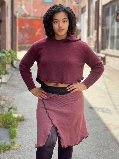 Burgundy Cowl Neck Crop Sweater