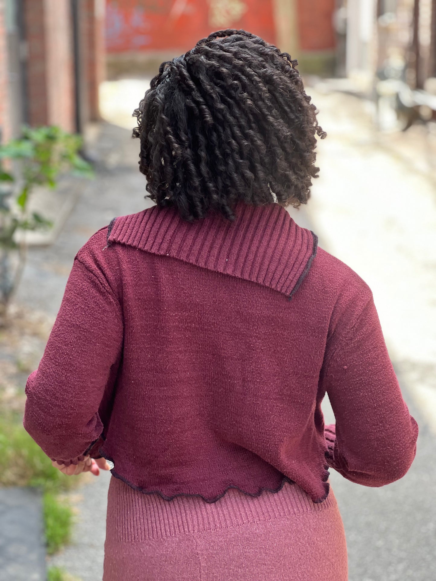 Burgundy Cowl Neck Crop Sweater